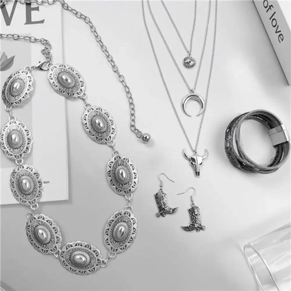 Western Jewelry Set Camila Cowgirl Accessories: Concho Belt, Necklace, Bracelet